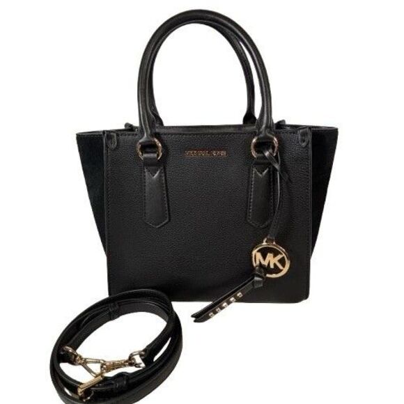 Michael Kors Kris Medium Pebbled Suede Leather Satchel Handbag Crossbody $358 - Picture 2 of 16